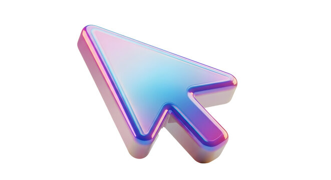 Iridescent cursor arrow pointing the way in a digital landscape with a modern aesthetic and sleek design for technology and user interface projects on transparent background - Powered by Adobe
