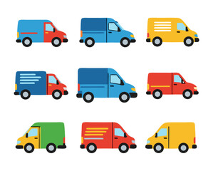Collection of Delivery Vans in Various Colors for Transportation Services