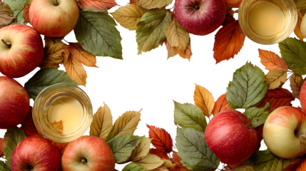 Autumn orchard Halloween cider party invite with apple and leaf border, isolated on white background