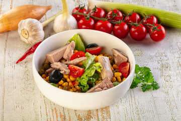Dietary salad with canned tuna and corn