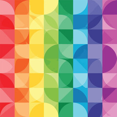 Obraz premium Colorful rainbow spectrum geometric pattern with overlapping shapes and gradients, seamless pattern, Stock royalty image.