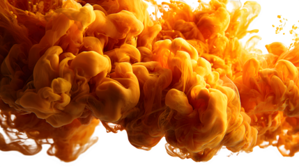 Black and orange ink-in-water swirling effect, isolated on white background