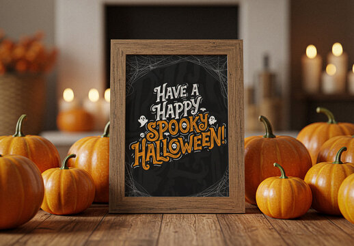 Halloween Themed Wooden Frame Mockup