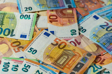 Background of Scattered Euro Money Bills.