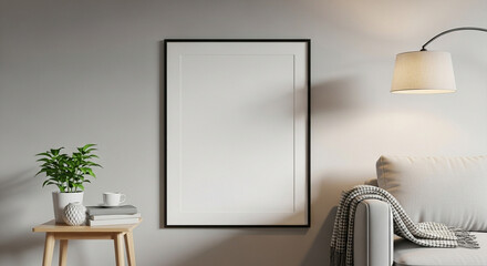 Mockup poster frame in living room interior and accessories,Living room wall poster mockup- 3D rendering