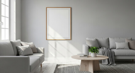 Poster frame mockup in scandinavian style living room interior.