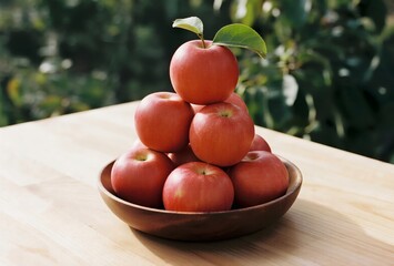 Pile of Fresh, Red Apples in a Wooden Bowl product mockup photo E-commerce marketing poster Background shooting scene