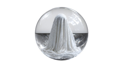 Crystal ball with ghost inside, isolated on white background