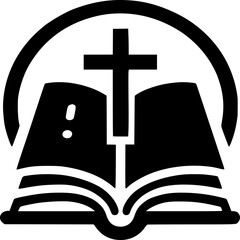 Symbol of Faith: An evocative depiction of a cross superimposed upon an open book, symbolizing the unwavering commitment to faith, spirituality and the power of religious study.