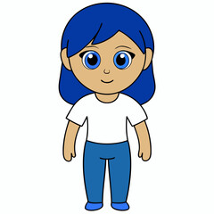 Cute cartoon girl with vibrant blue hair and big eyes, a charming character illustration perfect for an avatar or mascot