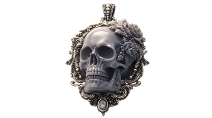 Elegant skull cameo pendant, isolated on white background