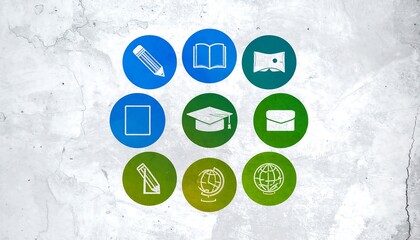 Educational app icons on textured background