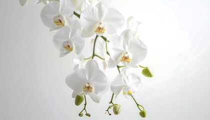A delicate arrangement of white orchids displays elegant beauty against a soft backdrop.