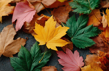Obraz premium High-resolution close-up of colorful autumn leaves scattered on ground