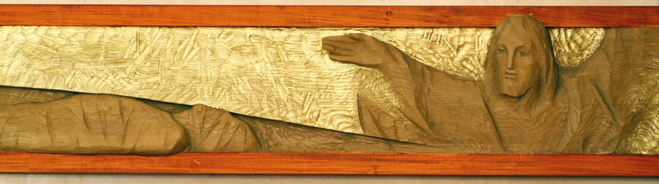 14th Stations of the Cross, Jesus is laid in the tomb and covered in incense, chapel in the Convent of the Franciscan Sisters of the Immaculate Conception in Zagreb, Croatia