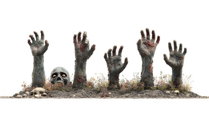 HD realistic clipart set of zombie hands emerging from the ground isolated on white background