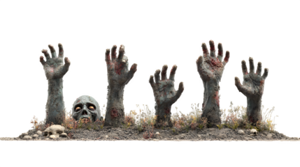 HD realistic clipart set of zombie hands emerging from the ground isolated on white background