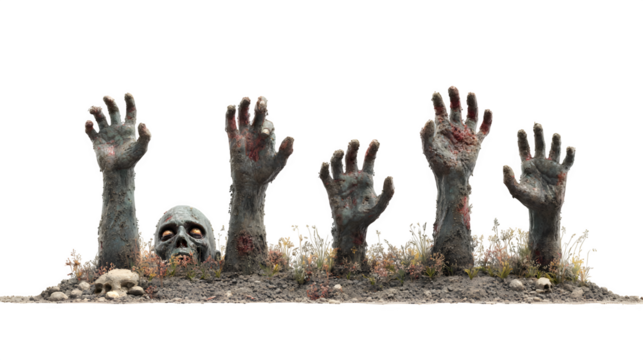 HD realistic clipart set of zombie hands emerging from the ground isolated on white background