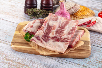 Raw pork ribs for cooking