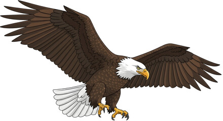 Obraz premium Majestic bald eagle soars with outstretched wings against a black backdrop in a powerful display of freedom and strength embodying american symbolism on transparent background