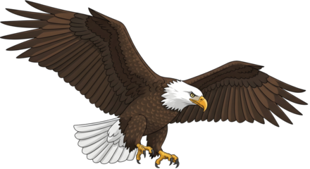 Majestic bald eagle soars with outstretched wings against a black backdrop in a powerful display of freedom and strength embodying american symbolism on transparent background