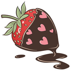 Chocolate Dipped Strawberry with Heart Decorations – Romantic Valentine’s Day Dessert Illustration
