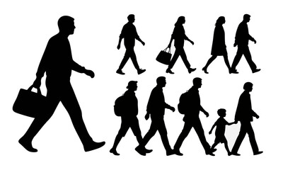 Vector Silhouettes of People Walking