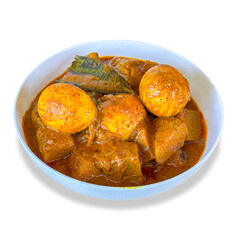 Egg and yam recipe on transparent background and drop shadow.