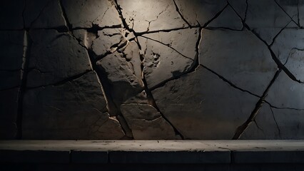 Cracked concrete wall with dramatic light shining through, moody cinematic texture.