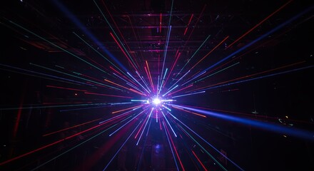 Bright Light Rays Bursting From Center in Dark Space