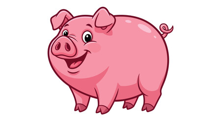 Fototapeta premium Vector illustration of cute cartoon pink pig smiling and looking forward