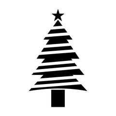 Obraz premium Minimal Christmas tree icon with star, black silhouette.