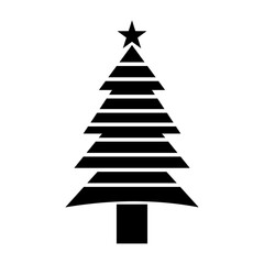 Fototapeta premium Simple holiday tree icon with star topper and stripe design, vector symbol.
