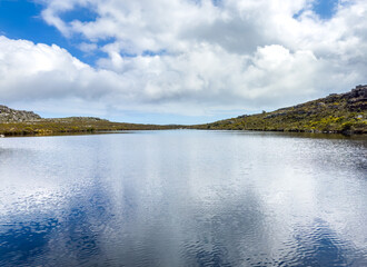 reservoir dam on top of Cape Town rugged mountains