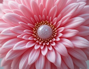 Fototapeta premium Delicate pink gerbera daisy with dew drops, a symbol of beauty and freshness.
