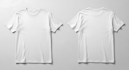 Blank White T-Shirt Front and Back Mockup on Light Background.