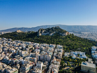 Obraz premium Aerial landscape from ancient Lycabettus Hill monument winter sunset Mediterranean Athens