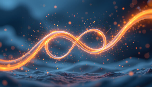 An abstract portrayal of a temporal loop, visualized as a continuous, mobius strip like structure of pure, shimmering light