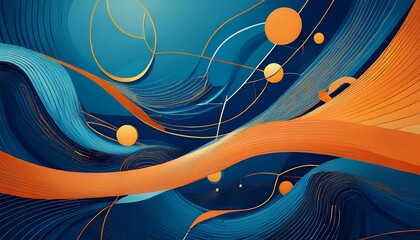 minimal geometric background dynamic blue shapes composition with orange lines abstract background generative ai