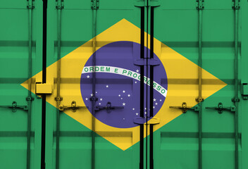 Shipping container with Brazilian national flag overlay