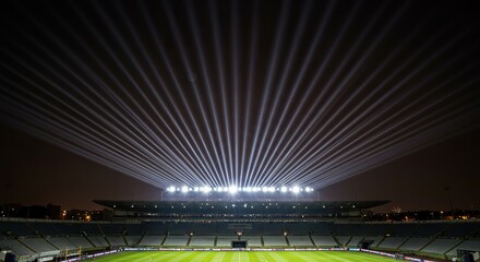 Illuminated Stadium with White Spotlights at Night