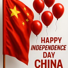 China Independence Day Celebration with Flag and Balloons
