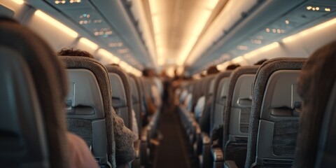 Obraz premium Passengers sitting in airplane seats during flight