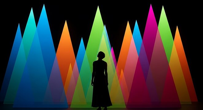 Colorful Triangular Background with Silhouette Figure.