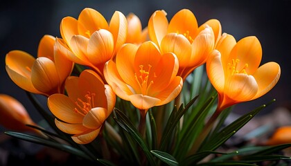 Close-up of vibrant orange crocus flowers