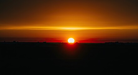 Vibrant Orange Sunset Over Dark Horizon at Dusk Landscape
