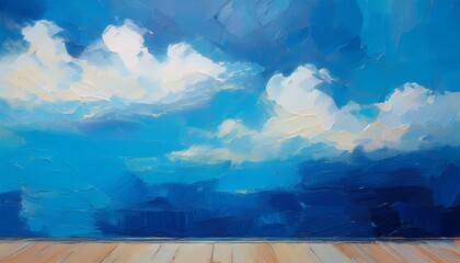 painted wall with blue sky and clouds as background oil or acryl painting
