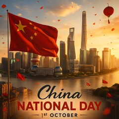 China National Day Celebration with Shanghai Skyline