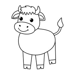 Cute cow isolated on a white background. Outline drawing. Vector illustration, linear icon, template for coloring.