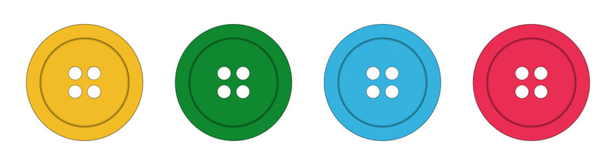 Color buttons set isolated on a white background. Red, green, blue and yellow button in a flat style. Color icon, vector illustration, template.	